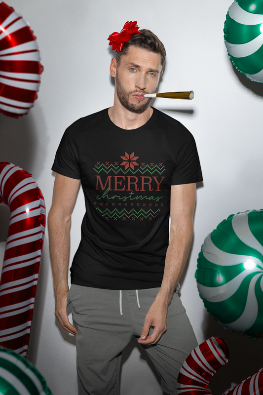 Merry Christmas Ugly Sweater stitch style tshirt
